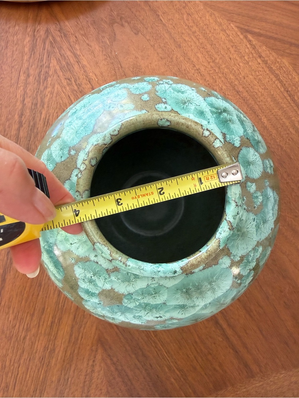 Round Ceramic Vase with Turquoise Crystalline Glaze - Picture 4 of 6